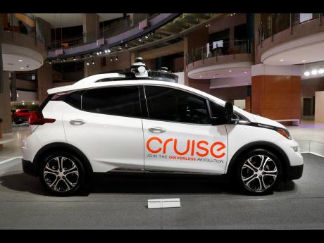 In this January 16, 2019 file photo, Cruise AV, General Motor’s autonomous electric Bolt EV, is displayed in Detroit. An autonomous vehicle run by Cruise LLC got into a wreck while making a left turn, causing the company to update software and recall 80 