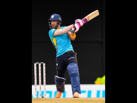 Faf du Plessis of St Lucia Kings hits a six during the Men’s 2022 Hero Caribbean Premier League match six against Barbados Royals at Warner Park Sporting Complex on Sunday, in Basseterre, St Kitts and Nevis.