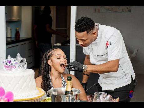 The birthday girl gets a taste of the Chef Jay culinary experience. 