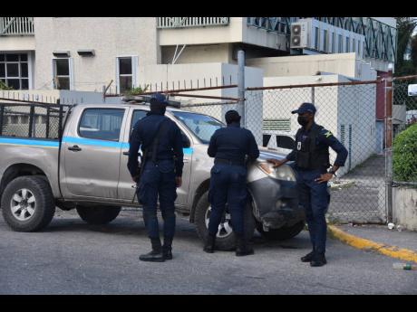 The police maintain a presence in the city of Montego Bay to enforce law and order.