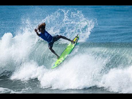 Jamaican surfer Icah Wilmot in action at the 2019 World Surfing Games in El Salvador.