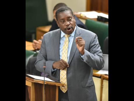 St Mary Western Member of Parliament Robert Montague addresses lawmakers in the House of Representatives on Wednesday. 