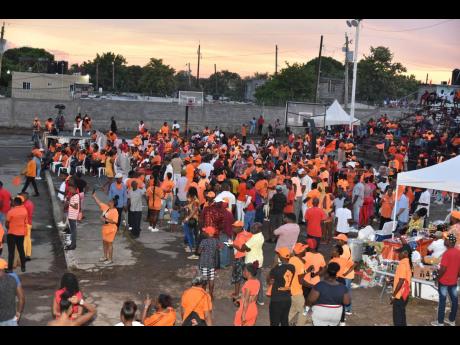 PNP supporters gather at Tony Spaulding Sports Complex in Arnett Gardens, St Andrew on Sunday, September 11 to meet with the party president Mark Golding.