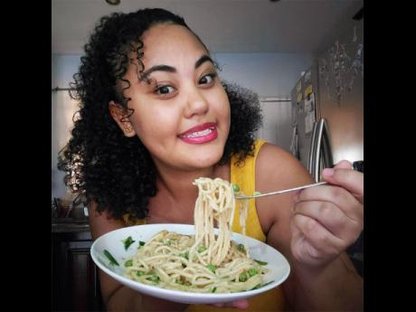 Young Sang indulging in one of her favourit dishes, pasta.