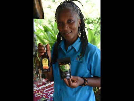 Nzinga Allen shows some natural products from her Irie Lyfe business.