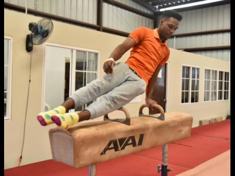 Williams in action on a pommel horse.