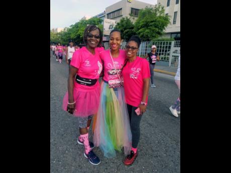 Icilda Porter (left) is joined by media personality and host, Dr Terri-Karelle Reid (centre) and breast cancer survivor, Latoya Jones.  