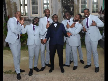 Groom Dr Rasheed Oladipo is flanked by his groomsmen (from left) Gbemi Otudeko, Ayo Adesuyi, Okenna Nzelu, Dayo Aderounmu, Oladele Oladipo and  Duvaughn Dick. 