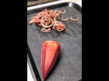 In keeping with food sustainablity, Chef Munye created a salad out of a banana flower that is typically discarded.
