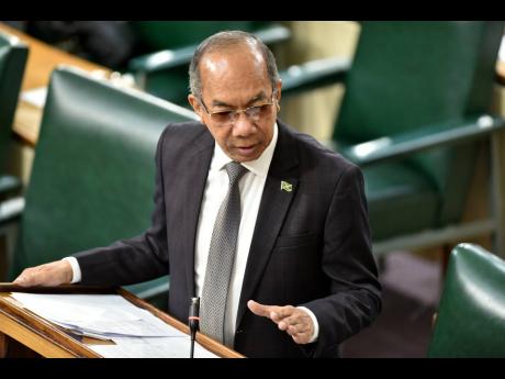 Minister of National Security Dr Horace Chang addressing lawmakers during Wednesday’s sitting of the House of Representatives.