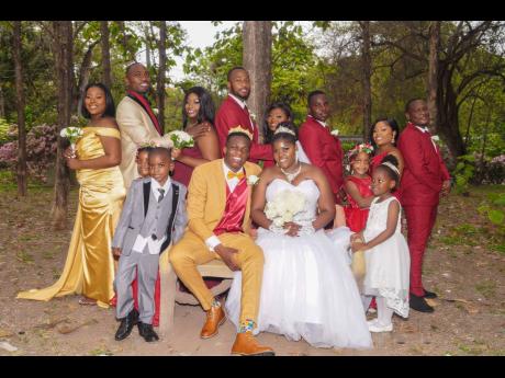 The bridal party wore shades of gold and burgundy.