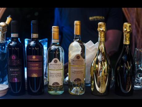 The wine selection for the night (from left), Ripassso, Chianti, Pinot Grigio, Chardonnay, Bottega Gold Prosecco and Bottega Millisimato.