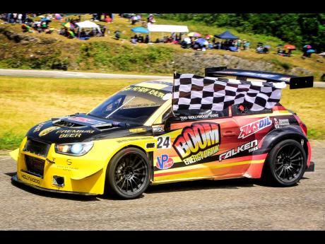 Checkered flag for Doug Gore and his purpose built racecar.