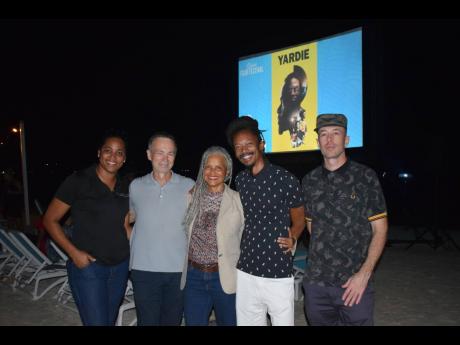 
From left : Alecia Eastwood, wedding and events manager for Skylark, Paul Salmon director of Skylark, Victoria Rowell, actress, writer and director, pose with Skylark Film Festival Organiser and film maker Gareth Cabran, and DJ and host for the evening Ma