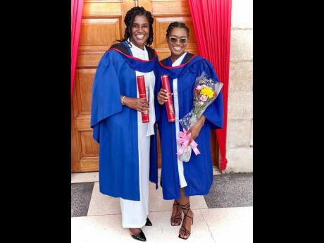 Danielle Johnson and her mother, Julian Redwood-Johnson. The two graduated from The University of the West Indies, Mona, on Saturday after obtaining a bachelor’s degree in law. 