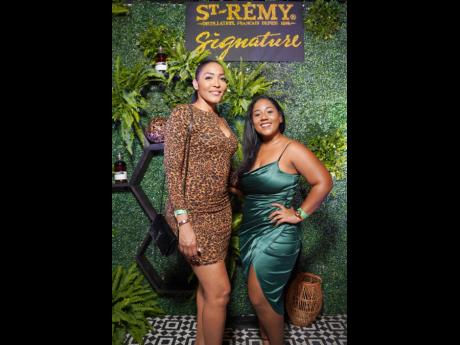 Bringing feline energy to the mix is attorney Roxann Mars (left), with a money green clad Shauntelle Duffus.