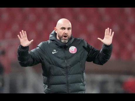 
Qatar’s coach Felix Sanchez reacts during the international friendly soccer match between Serbia and Qatar at the Rajko Mitic stadium in Belgrade, Serbia, on November 11.