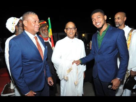  From left; Dean of the CCJ, Mr Robert Scott, HIH Prince Ermias Sahle-Selassie and Justin Scott. 