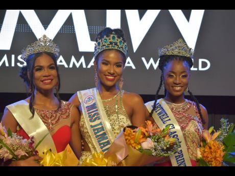 From left: First runner-up Lineisha Davis, Miss Jamaica World 2022 Shanique Singh and second runner-up Tahje Bennett. 