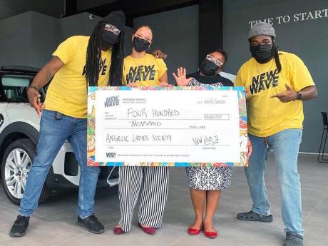 The team, handing over the $400,000 donation from the 2021 staging to the Angelic Ladies Society. They are (from left): Yannick Reid, Alysia Francis, Sara Lou Morgan-Walker and Travis-John Bailey.