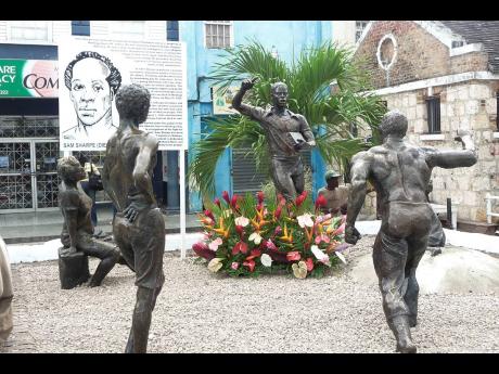 Statues of National Hero Samuel Sharpe and his followers in Sam Sharpe Square, Montego Bay, St James.
