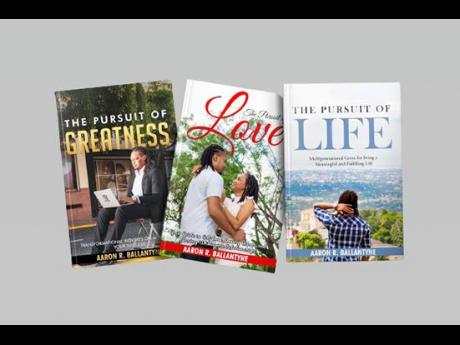
Aaron Ballantyne’s three books that he wrote at age 25 – The Pursuit of Greatness, The Pursuit of Love and The Pursuit of Life.