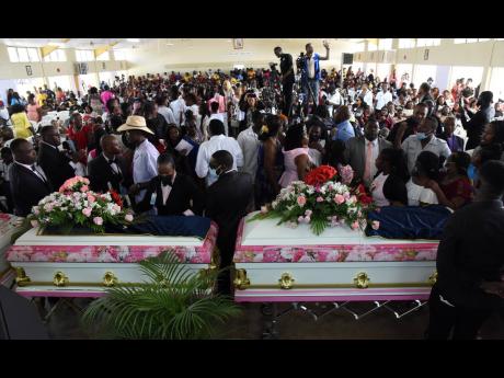 Hundreds turned out to pay their last respect to Kemesha Wright and her four children at the funeral service on July 31, 2022 at Clarendon College in Chapelton, Clarendon.