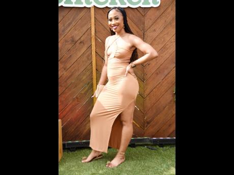 Nyoka Miller gives sophisticated in her two-piece nude ensemble.