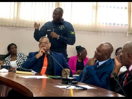 Superintendent Carlos Russell proving an update on policing in the Clarendon during Thursday’s meeting of the Clarendon Municipal Corporation.