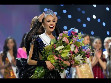 Miss USA R'Bonney Gabriel reacts as she is crowned Miss Universe during the final round of the 71st Miss Universe Beauty Pageant, in New Orleans on Saturday.