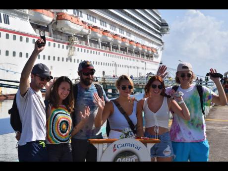Passengers arrive at the Ocho Rios Cruise Ship Terminal on the ‘Carnival Sunrise’ following the reopening of the cruise industry in August 2021.