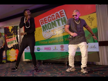 Chi Ching Ching and Sean Paul in performance at the official launch of Reggae Month 2020 at the Jamaica Pegasus Hotel in New Kingston.