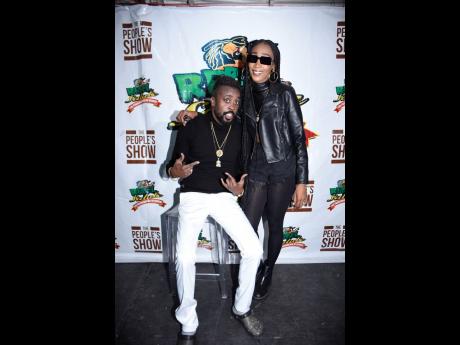Father-daughter duo Beenie Man (left) with his daughter ,Desha Ravers, after his set on Nght 2 of Rebel Salute.