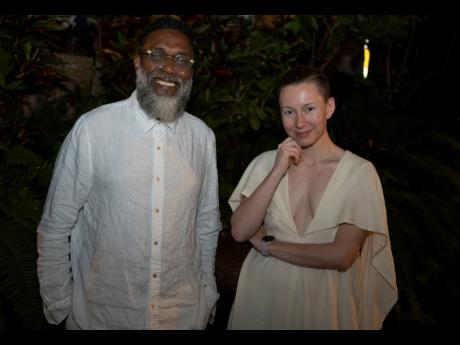 In town to show their collection were Trinbagonian designer Robert Young (left) and Sophie Bufton of The Cloth.