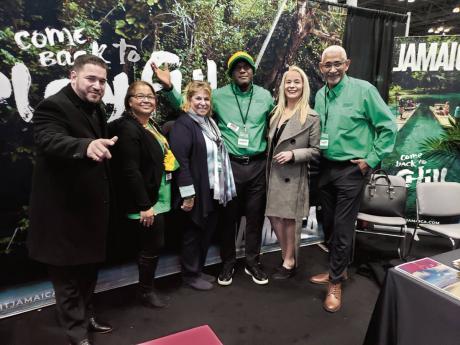 Team Jamaica at the Travel & Adventure Expo at the Jacob Javits Convention Centre in New York City this past weekend. From left: Carlos Perez, Bahia Principe; Alyssa J. Stevens, Travel by Alyssa; Ann Andreas, Couples Resorts; Carey Dennis, Jamaica Tourist 