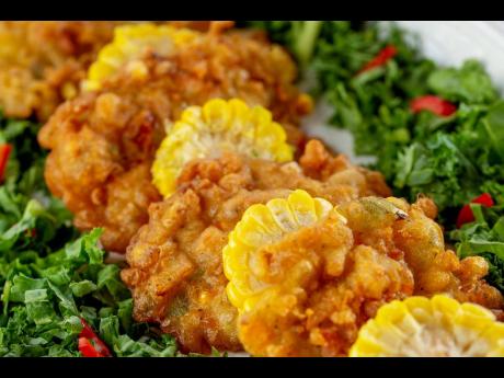This sweet corn and stamp-and-go (also known as fritters) combination is a hit among clients.