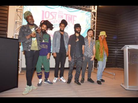From left: Samory I, Yaadcore, Ras-I, Protoje, Tessellated and Jaz Elise at The Lost in Time Festival media launch at the AC Hotel Kingston on Tuesday. 
