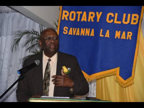 Glazeter Leslie, a senior clergy member of the Wesleyan Methodist Church in Westmoreland, addressing the Rotary Club of Savanna-la-Mar on Thursday. 