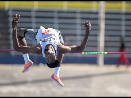 Lushane Wilson competing in the men’s high jump at the Queen’s/Grace Jackson meet held at the National Stadium on Saturday, January 28, 2023. 