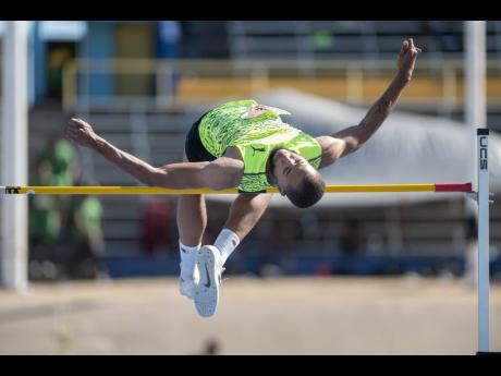 Christoff Bryan competing in the men's high jump event at the Queen's/Grace Jackson meet at the National Stadiumon Saturday, January 28, 2023. 