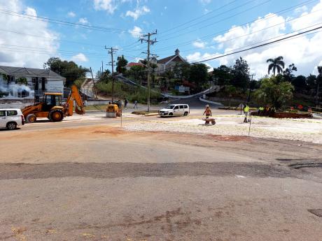 Construction works being carried out along Caledonia Road and Main Street as part of the Mandeville traffic systems improvement project.