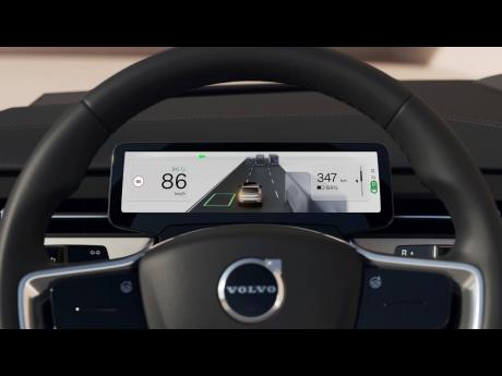 This photo provided by Volvo shows the interior of the Volvo EX90, which will be the first to offer Google HD maps that give it a greater awareness of its position on the road to enhance safety. 