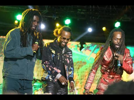 From left: Chronixx, Popcaan and Jesse Royal on stage at The Lost in Time Festival 