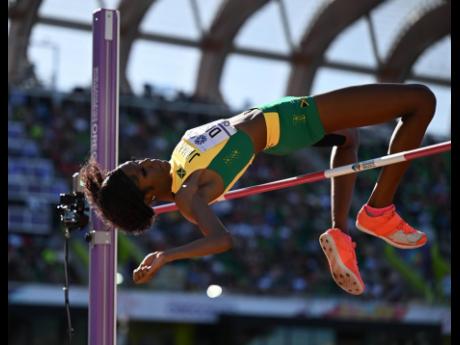 
Lamara Distin competing in the women’s high jump finals at the World Athletics Championships at Hayward Field in Eugene, Oregon in July last year.