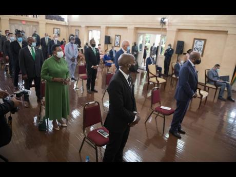 
In this September 2020 photo members of the cabinet are seen at the swearing in ceremony at King’s House, St Andrew.