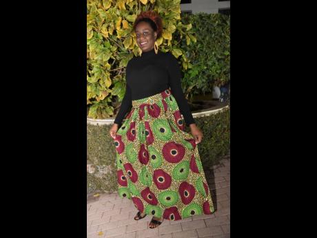 Rochelle Thompson donned an African-print skirt to support her friends at EduFocal Group during their anniversary celebrations at the Summit Hotel in Kingston last Wednesday.