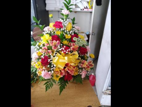 A floral arrangement made by Peaches Brown for a customer.