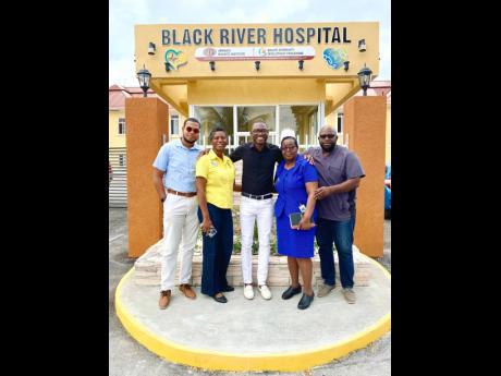 From left; Dr Conway Gordon, project manager; Diana Brown-Miller, CEO of Black River Hospital; Javion Blake, founder of Jus Chill International; Maria Stampp, director of Nursing Services; Dr Aggrey Sajabi, consultant paediatrician of Black River Hospital.