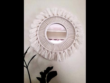 The entrepreneur recently dove into creating mirror macrame as wall art, and she is happy for the challenge thus far.