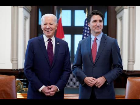 President Joe Biden meets with Canadian Prime Minister Justin Trudeau at Parliament Hill, in Ottawa.